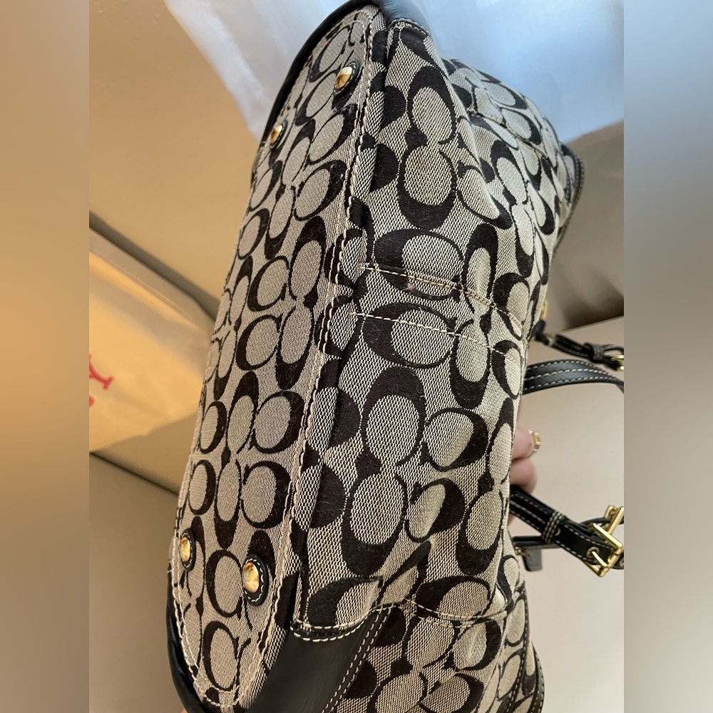 Coach Monogram Poppy Black and Tan Signature Tote Bag - Picture 11 of 12
